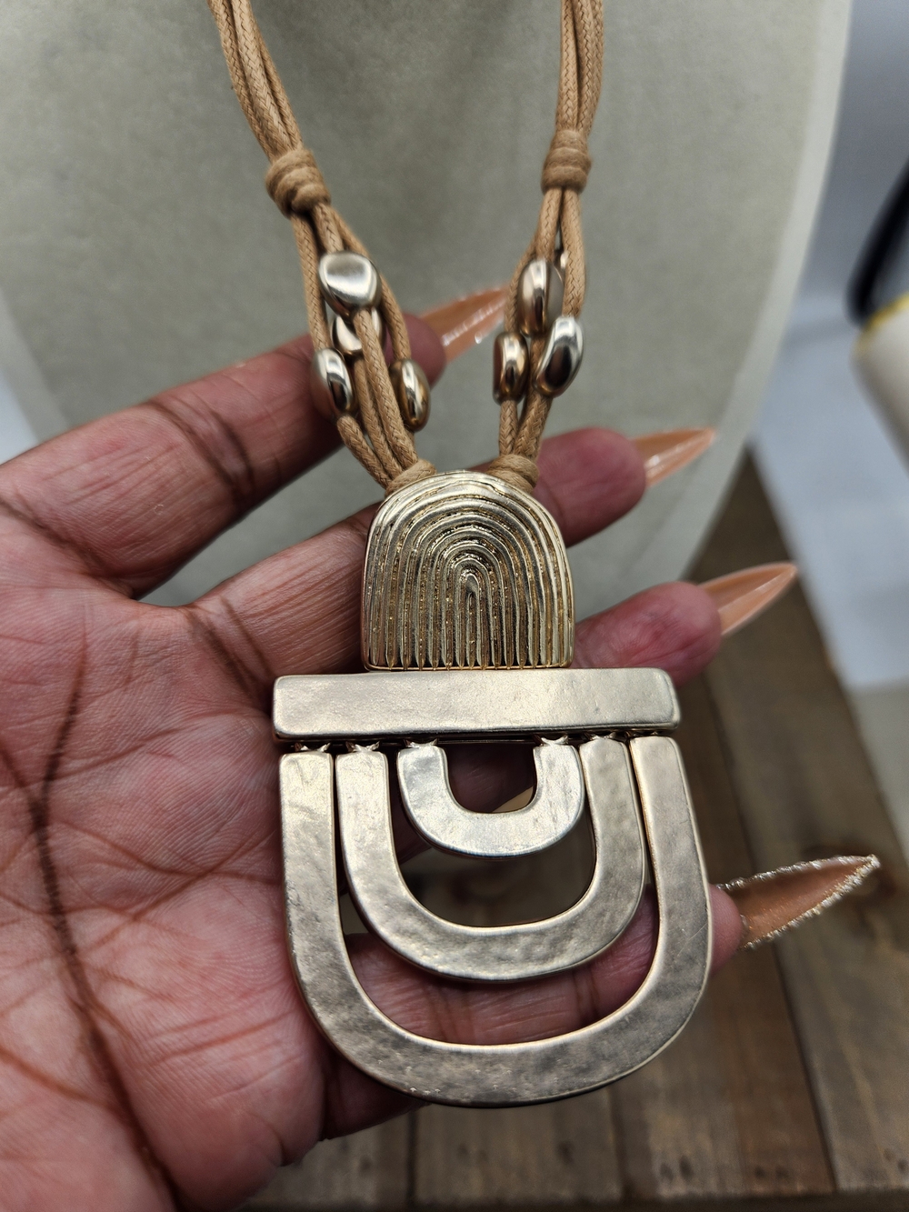 Chico's Goldtone Geometric Statement Necklace • Greco Roman Feel